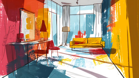 abstract sketch design of interior living room,3d render illustrationの素材