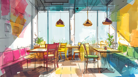 Interior of a cafe, sketch for your design. Vector illustrationの素材
