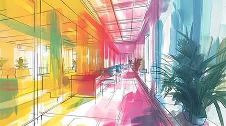 abstract sketch design of interior hall,3d rendering - illustrationの素材