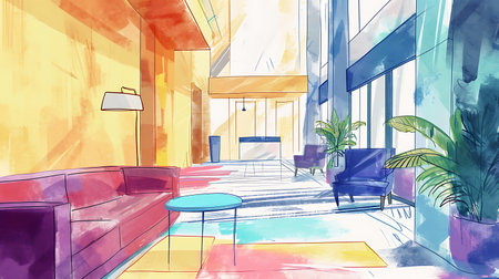 Sketch of the interior of the living room. Vector illustrationの素材