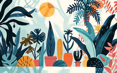 Tropical plants in pots. Vector illustration in flat style.の素材