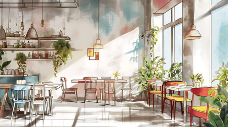 Interior of a modern cafe. 3d render, 3d illustrationの素材