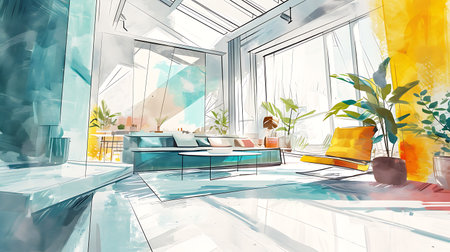 sketch design of interior living room,3d illustration renderingの素材