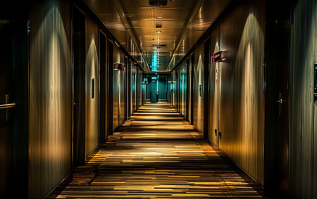 A long corridor in a modern office building. Long corridor at night.の素材