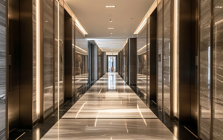 Corridor of modern office building. 3d rendering concept for business backgroundの素材