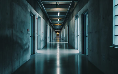Interior of a corridor in the office building. Long corridor.の素材