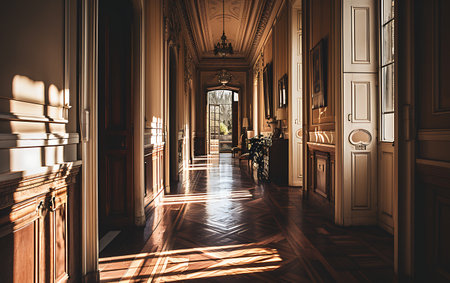 The interior of an old building in the rays of the sun.の素材