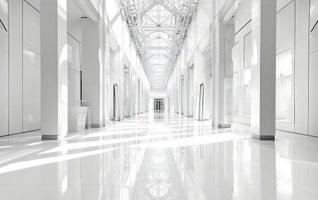 3d rendering interior of a hall with white walls and floor.の素材