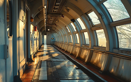 Interior of a long corridor in a train station. 3d renderingの素材