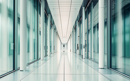 modern corridor in the office building with glass walls, perspective view.の素材
