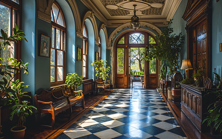 Interior of a classic villa in the mountains. Nobody insideの素材