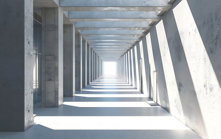 Abstract architecture background, empty modern interior with concrete walls and floor, 3d render illustrationの素材