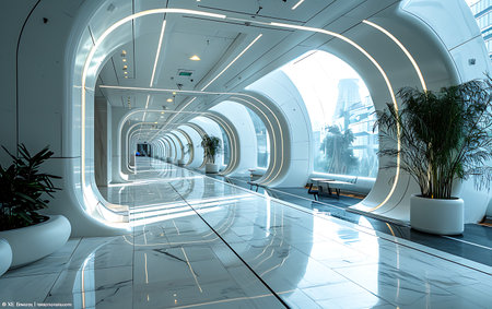 Interior of a modern office building. 3d rendering, 3d illustration.の素材