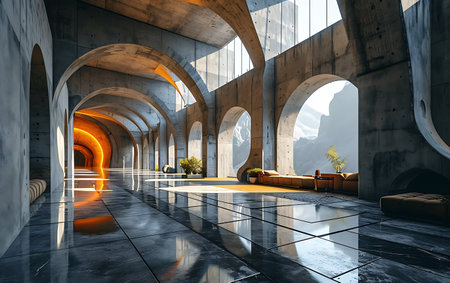 Abstract interior design. 3D rendering. Futuristic architecture concept.の素材