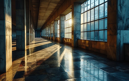 Interior of an old abandoned factory building. 3D Renderingの素材