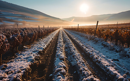 Winter landscape in the vineyards of the Alsace region, Franceの素材
