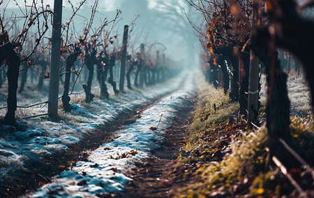 Rows of vineyards in winter, Czech Republic, Europe.の素材