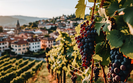 Ripe grapes on vineyards in Chianti, Tuscany, Italyの素材