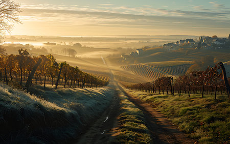 Vineyards in the morning mist. Tuscany, Italyの素材