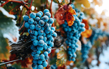 Ripe blue grapes on vineyards in autumn. Winemaking conceptの素材