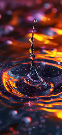 Falling drops of water. Splash effect after collision a falling drops with water Surfaceの素材