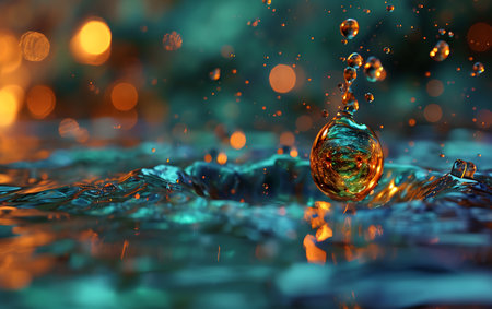 Macro image of a water drop falling into a water surface.の素材