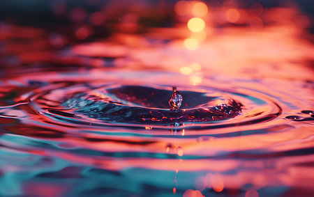 Water drop close-up macro photography with bokeh background.の素材