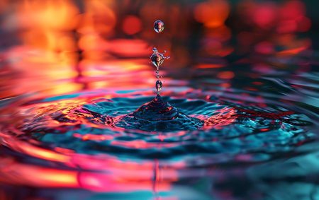 Falling drops of water. Splash effect after collision a falling drops with water Surfaceの素材