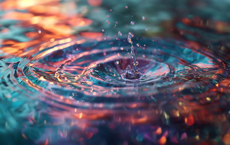 Water drops. Splash effect after collision a falling drops with water Surfaceの素材