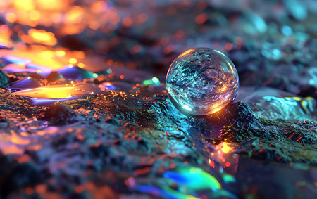 crystal ball with bokeh background, 3d render illustrationの素材