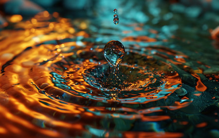 Beautiful water drop after a drop falls into the water. Macroの素材