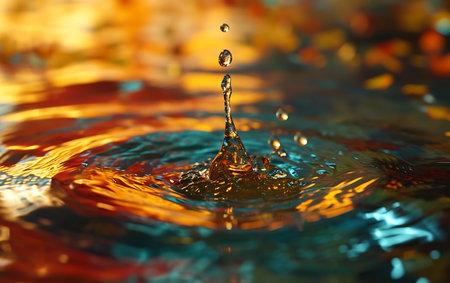 Falling drops of water. Splash effect after collision a falling drops with water Surfaceの素材