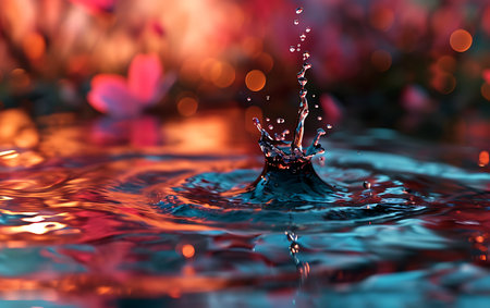 Beautiful colorful water drop splash macro shot with bokeh backgroundの素材