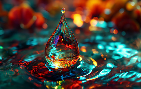 Falling drops of water. Water drops after a collision with water Surface.の素材