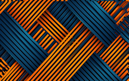 3D render of abstract geometric background with stripes in orange and blue colorsの素材