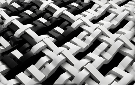 Abstract 3d rendering of chaotic white geometric shapes. Bended stripes background. Reflective surface pattern. 3D render illustrationの素材