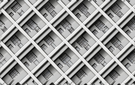 3d illustration of abstract geometric background with black and white metal latticeの素材