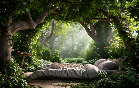 Sleeping in the shade of a tree. 3d renderingの素材