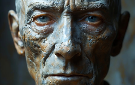 Close-up portrait of an old man's face made of clayの素材
