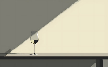 Glass of white wine on a table in a room with a wall. 3d renderingの素材