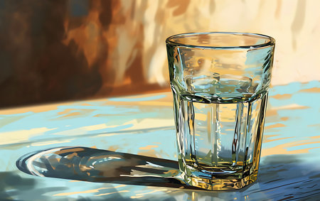 Glass of water on a colorful background. 3D illustration. 3D rendering.の素材