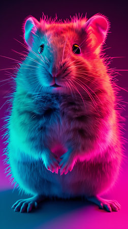 Hamster on a colored background in neon light. 3d renderingの素材