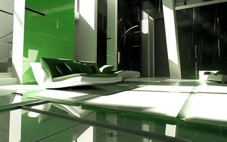 Modern interior of the office. 3D rendering. Computer digital drawing.の素材