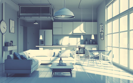 Modern bright interiors 3D rendering illustration mockup computer generated imageの素材