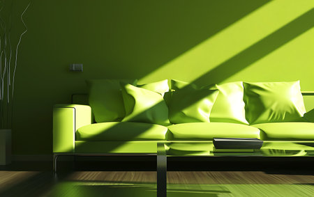 interior design modern bright room with green sofa 3d Illustrationの素材