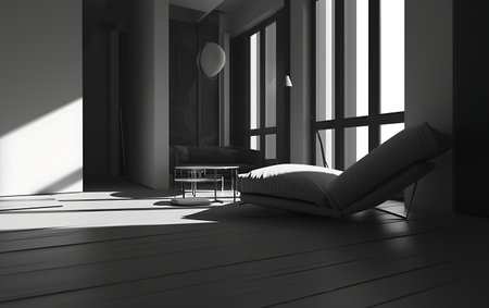 3d rendering of a modern living room with a sofa and a tableの素材