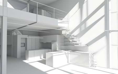 Abstract modern architecture background, empty open space interior. 3D renderingの素材