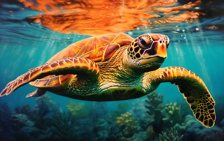 Green Sea Turtle in the Red Sea, Egypt. 3D Renderingの素材
