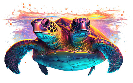 Turtle in the ocean. The illustration on a white background.の素材
