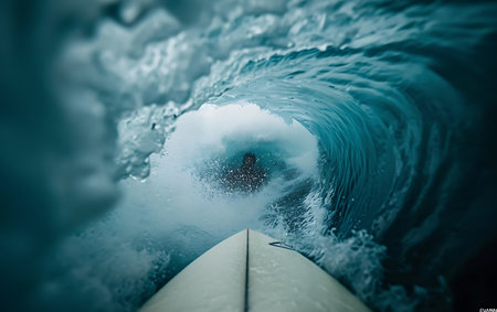 Surfing in the ocean with surfboard. Surfing on the board.の素材